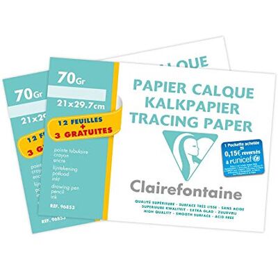 Clairefontaine 196853AMZC Set mit 2 Packungen transparentes Papier, 70g, DIN A4, 30 Blatt, 1 Set, Transparent Clairefontaine 196853AMZC Set mit 2 Packungen transparentes Papier, 70g, DIN A4, 30 Blatt, 1 Set, Transparent