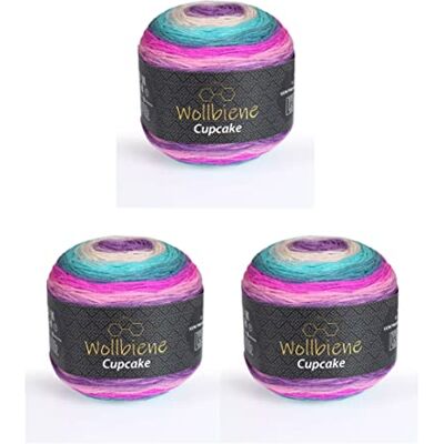 Wollbiene Cupcake 3 x 150g Strickwolle 450 Gramm Wolle zum Stricken und Häkeln Babywolle türkische Wolle Farbverlaufswolle (pink türkis lila 3030) Wollbiene Cupcake 3 x 150g Strickwolle 450 Gramm Wolle zum Stricken und Häkeln Babywolle türkische Wolle Farbverlaufswolle (pink türkis lila 3030)
