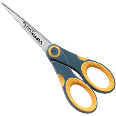 Westcott Schere, weicher Griff, rostfrei, Titanium-Nitrid Antihaft-beschichtet, Basteln, Büro, Handarbeit, DIY, 18 cm, grau/gelb, E-33670 00 Westcott Schere, weicher Griff, rostfrei, Titanium-Nitrid Antihaft-beschichtet, Basteln, Büro, Handarbeit, DIY, 18 cm, grau/gelb, E-33670 00