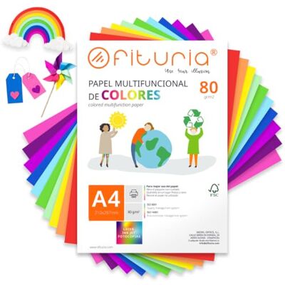 OFITURIA Farbiges Papier A4 80gr, 50 Blatt – Bastelpapier (Regenbogen) Farbiges Papier für Bastelarbeiten. Rot, Orange, Gelb, Hellgrün, Grün, Hellblau, Dunkelblau, Lila, Violett und Rosa. OFITURIA Farbiges Papier A4 80gr, 50 Blatt – Bastelpapier (Regenbogen) Farbiges Papier für Bastelarbeiten. Rot, Orange, Gelb, Hellgrün, Grün, Hellblau, Dunkelblau, Lila, Violett und Rosa.