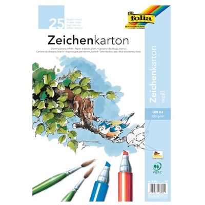 folia 8700 Zeichenkarton, 200 g/qm, DIN A3, 25 Blatt, weiß Zeichenpapier für vielfältige kreative Ideen folia 8700 Zeichenkarton, 200 g/qm, DIN A3, 25 Blatt, weiß Zeichenpapier für vielfältige kreative Ideen