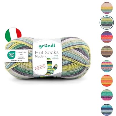 Gründl Wolle Hot Socks Madena 4-fach Sockenwolle 1 Knäuel 100 g, Grün Sockengarn Weich und hautfreundlich 75% Schurwolle, 25% Polyamid 100 g / 420 m -Nadelstärke 2,5 3 Gründl Wolle Hot Socks Madena 4-fach Sockenwolle 1 Knäuel 100 g, Grün Sockengarn Weich und hautfreundlich 75% Schurwolle, 25% Polyamid 100 g / 420 m -Nadelstärke 2,5 3