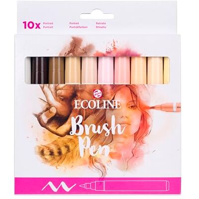 Ecoline Brush Pen-Set mit 10 flüssigen Aquarellstiften – Hautfarbtöne Mischbare Pinselstifte für Handlettering, Zeichnen und Basteln Ecoline Brush Pen-Set mit 10 flüssigen Aquarellstiften – Hautfarbtöne Mischbare Pinselstifte für Handlettering, Zeichnen und Basteln