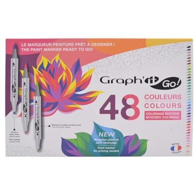 GRAPH'IT GO Set mit 48 Acrylstiften, Doppelspitzen, Pinsel- und Rundspitze, Tinte auf Wasserbasis, für alle Medien zum Ausmalen von Mystery GRAPH'IT GO Set mit 48 Acrylstiften, Doppelspitzen, Pinsel- und Rundspitze, Tinte auf Wasserbasis, für alle Medien zum Ausmalen von Mystery