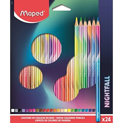 Maped Buntstifte aus Holz Nightfall – dreieckige Form – weiche und widerstandsfähige Mine, Durchmesser 2,9 mm – lebendige und intensive Farben – Box mit 24 Bleistiften Maped Buntstifte aus Holz Nightfall – dreieckige Form – weiche und widerstandsfähige Mine, Durchmesser 2,9 mm – lebendige und intensive Farben – Box mit 24 Bleistiften
