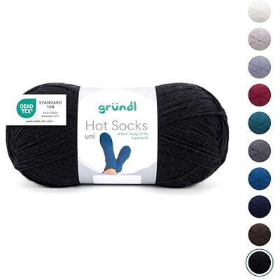 Gründl Wolle Hot Socks uni 100 4-fach Sockenwolle 1 Knäuel 100 g, schwarz für 1 Paar Socken Sockengarn Weich und hautfreundlich 75% Schurwolle, 25% Polyamid 100 g / 420 m Nadelstärke 2,5-3 Gründl Wolle Hot Socks uni 100 4-fach Sockenwolle 1 Knäuel 100 g, schwarz für 1 Paar Socken Sockengarn Weich und hautfreundlich 75% Schurwolle, 25% Polyamid 100 g / 420 m Nadelstärke 2,5-3