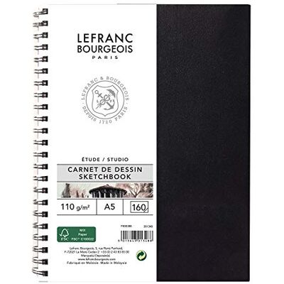 Lefranc Bourgeois 301348 Studio Skizzenbuch 80 Blatt A5, 110 g/m², Spiralgebunden, Skizzenpapier mit feinkörniger Oberfläche zum Zeichnen mit Bleistiften, Kreide, Kohle und anderen Trockentechniken Lefranc Bourgeois 301348 Studio Skizzenbuch 80 Blatt A5, 110 g/m², Spiralgebunden, Skizzenpapier mit feinkörniger Oberfläche zum Zeichnen mit Bleistiften, Kreide, Kohle und anderen Trockentechniken