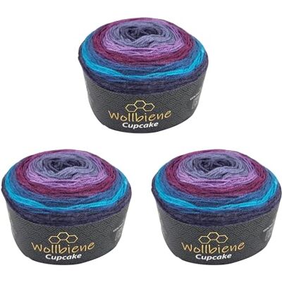 Wollbiene Cupcake 3 x 150g Strickwolle 450 Gramm Wolle zum Stricken und Häkeln Babywolle türkische Wolle Farbverlaufswolle (lila beere türkis 3210) Wollbiene Cupcake 3 x 150g Strickwolle 450 Gramm Wolle zum Stricken und Häkeln Babywolle türkische Wolle Farbverlaufswolle (lila beere türkis 3210)