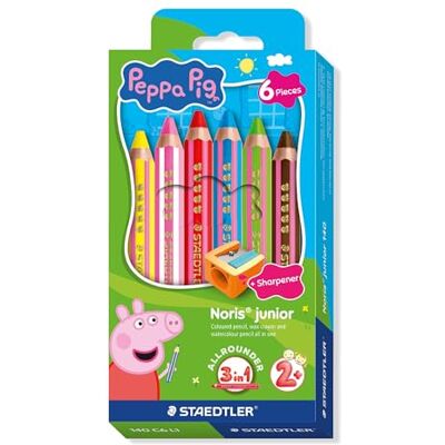 Staedtler Noris junior Buntstifte Peppa Wutz 6er Set 3 in 1 Wachsmal-Aquarellstifte für vielseitiges Malen Extra weiche Farbminen für kräftige Farben Kinderstifte aus nachhaltigem Holz Staedtler Noris junior Buntstifte Peppa Wutz 6er Set 3 in 1 Wachsmal-Aquarellstifte für vielseitiges Malen Extra weiche Farbminen für kräftige Farben Kinderstifte aus nachhaltigem Holz