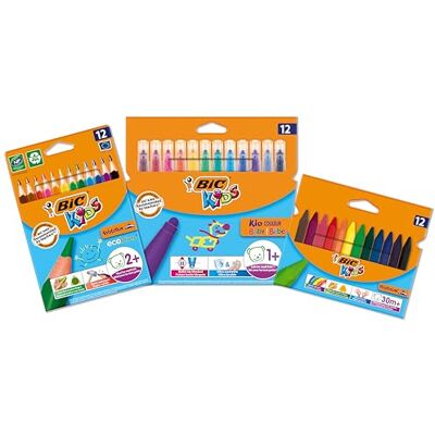 BIC Kids Stifte à 36: Buntstifte Evolution ECOlutions, Filzstifte Kid Couleur Baby und Wachsmalkreide Plastidecor Triangle BIC Kids Stifte à 36: Buntstifte Evolution ECOlutions, Filzstifte Kid Couleur Baby und Wachsmalkreide Plastidecor Triangle