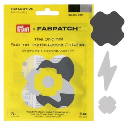 Prym 921024 FabPatch REFLECTIVE Rub-on Patch Schwarz/Grau (3 Stück) – Reflektierende Reparaturflicken für Jacken, Rucksäcke & Accessoires – Sichtbarkeit im Dunkeln, selbstklebend ohne Nähen & Bügeln Prym 921024 FabPatch REFLECTIVE Rub-on Patch Schwarz/Grau (3 Stück) – Reflektierende Reparaturflicken für Jacken, Rucksäcke & Accessoires – Sichtbarkeit im Dunkeln, selbstklebend ohne Nähen & Bügeln