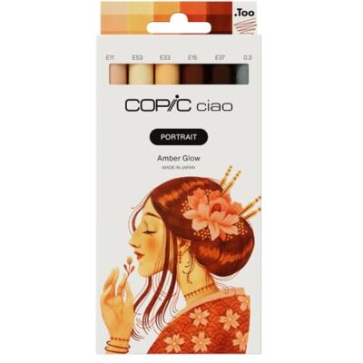 Copic Ciao PORTRAIT Set Amber Glow, 5 Beige- und Sandtöne inkl. 1 Multiliner 0,3 mm in Braun, Twin Marker mit einer mittelbreiten und einer Brush Spitze Copic Ciao PORTRAIT Set Amber Glow, 5 Beige- und Sandtöne inkl. 1 Multiliner 0,3 mm in Braun, Twin Marker mit einer mittelbreiten und einer Brush Spitze