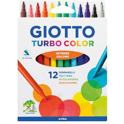 GIOTTO Turbo Color Fasermaler mit feiner Spitze, intensive Farben, abwaschbar, 12 Stück GIOTTO Turbo Color Fasermaler mit feiner Spitze, intensive Farben, abwaschbar, 12 Stück