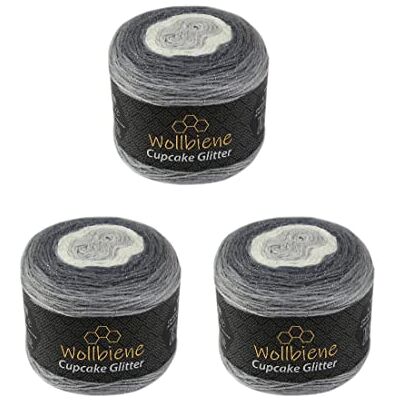 Wollbiene Cupcake Glitter Simli 3 x 150g Strickwolle 450 Gramm Wolle zum Stricken und Häkeln Babywolle türkische Wolle Farbverlaufswolle Glitzer (3100 dunkelgrau hellgrau weiß) Wollbiene Cupcake Glitter Simli 3 x 150g Strickwolle 450 Gramm Wolle zum Stricken und Häkeln Babywolle türkische Wolle Farbverlaufswolle Glitzer (3100 dunkelgrau hellgrau weiß)