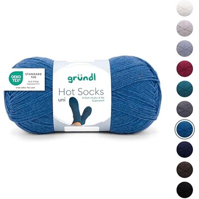Gründl Wolle Hot Socks uni 100 4-fach Sockenwolle 1 Knäuel 100 g, Blau für 1 Paar Socken Sockengarn Weich und hautfreundlich 75% Schurwolle, 25% Polyamid 100 g / 420 m Nadelstärke 2,5-3 Gründl Wolle Hot Socks uni 100 4-fach Sockenwolle 1 Knäuel 100 g, Blau für 1 Paar Socken Sockengarn Weich und hautfreundlich 75% Schurwolle, 25% Polyamid 100 g / 420 m Nadelstärke 2,5-3