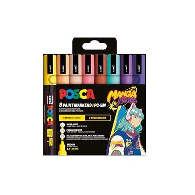 POSCA Acrylmarker Set Manga Hero 8er PC-5M 8 Marker, 1,8-2,5 mm Rundspitze, wasserbasierte Pigmenttinte, hohe Deckkraft, für viele Oberflächen POSCA Acrylmarker Set Manga Hero 8er PC-5M 8 Marker, 1,8-2,5 mm Rundspitze, wasserbasierte Pigmenttinte, hohe Deckkraft, für viele Oberflächen