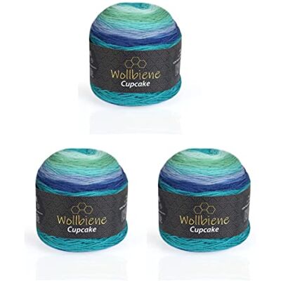 Wollbiene Cupcake 3 x 150g Strickwolle 450 Gramm Wolle zum Stricken und Häkeln Babywolle türkische Wolle Farbverlaufswolle (blau türkis grün 3090) Wollbiene Cupcake 3 x 150g Strickwolle 450 Gramm Wolle zum Stricken und Häkeln Babywolle türkische Wolle Farbverlaufswolle (blau türkis grün 3090)