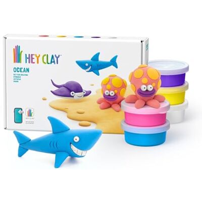 Hey Clay Ocean: Hai, Krake, Stachelrochen Set – Bunte Modellierung Kinder – Lufttrocknen Ton Kit 6 Dosen mit Spaß Interaktive Anleitung App Hey Clay Ocean: Hai, Krake, Stachelrochen Set – Bunte Modellierung Kinder – Lufttrocknen Ton Kit 6 Dosen mit Spaß Interaktive Anleitung App