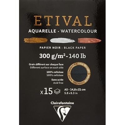 Clairefontaine 975317C Malblock verleimt 2 Körnungen, 1 Seite Etival Papier, 15 Blatt 14,8x21 cm 300g , Schwarz Clairefontaine 975317C Malblock verleimt 2 Körnungen, 1 Seite Etival Papier, 15 Blatt 14,8x21 cm 300g , Schwarz