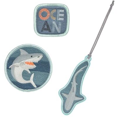 LÄSSIG Anhänger und Patches Set (3 Stk.) mit Druckknopf/School Patches Set Shark Ocean Edition LÄSSIG Anhänger und Patches Set (3 Stk.) mit Druckknopf/School Patches Set Shark Ocean Edition