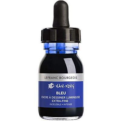 Lefranc Bourgeois 301278 Nan King Kalligrafie und Zeichentusche, pigmentierte Tusche, hohe Farbbrillanz, Leuchtkraft für feinste Zeichnungen, Kalligrafie & Skizzen, 30ml Flasche Blau Lefranc Bourgeois 301278 Nan King Kalligrafie und Zeichentusche, pigmentierte Tusche, hohe Farbbrillanz, Leuchtkraft für feinste Zeichnungen, Kalligrafie & Skizzen, 30ml Flasche Blau