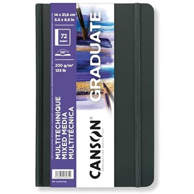 Canson Graduate Book Skizzenbuch, leichte Körnung, 200 g/m², Hardcover, 14 x 21,6 cm, Weiß, 72 Blatt Canson Graduate Book Skizzenbuch, leichte Körnung, 200 g/m², Hardcover, 14 x 21,6 cm, Weiß, 72 Blatt