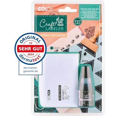 COLOP Craft Labeler Textilstempelkissen Set inkl. 25ml Textilfarbe Waschmaschinenfeste Stempelfarbe bis 90°C für Kleidung & Stoffe Ideales Nachfüll-Set & Zubehör für Holzstempel COLOP Craft Labeler Textilstempelkissen Set inkl. 25ml Textilfarbe Waschmaschinenfeste Stempelfarbe bis 90°C für Kleidung & Stoffe Ideales Nachfüll-Set & Zubehör für Holzstempel