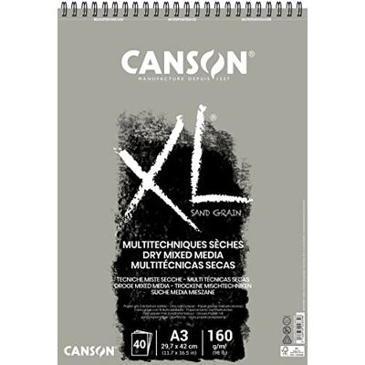 Canson XL® Sand Grain, graufarbiger Zeichenblock mit sandpapierartiger Oberfläche, DIN A3, 40 Blatt, 160 g/m² Canson XL® Sand Grain, graufarbiger Zeichenblock mit sandpapierartiger Oberfläche, DIN A3, 40 Blatt, 160 g/m²