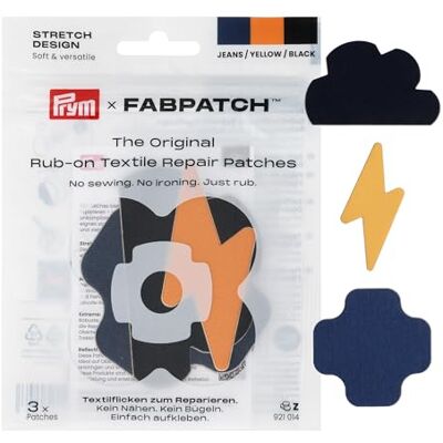 Prym 921014 FabPatch STRETCH Design Rub-on Patch Blitz, Wolke (3 Stück) – Selbstklebende bi-elastische Design-Reparaturflicken für Sportbekleidung, Leggings, Jacken & Sneaker – Ohne Nähen & Bügeln Prym 921014 FabPatch STRETCH Design Rub-on Patch Blitz, Wolke (3 Stück) – Selbstklebende bi-elastische Design-Reparaturflicken für Sportbekleidung, Leggings, Jacken & Sneaker – Ohne Nähen & Bügeln