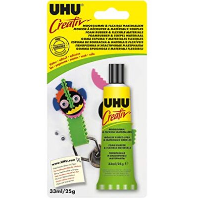 UHU Creativ' Spezialklebstoff für Moosgummi und flexible Materialien Tube, Schnell trocknender, flexibler Kontaktkleber 33ml UHU Creativ' Spezialklebstoff für Moosgummi und flexible Materialien Tube, Schnell trocknender, flexibler Kontaktkleber 33ml