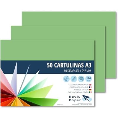 RAYLU PAPER – Tonpapier A3, 50 Stück Kartonpapier 180g/m², 297 x 420 mm, professionelle farbige Kartons für Büro, Kopierpapier, Buntes Papier zum Basteln (Apfelgrün) RAYLU PAPER – Tonpapier A3, 50 Stück Kartonpapier 180g/m², 297 x 420 mm, professionelle farbige Kartons für Büro, Kopierpapier, Buntes Papier zum Basteln (Apfelgrün)
