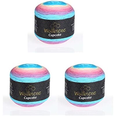 Wollbiene Cupcake 3 x 150g Strickwolle 450 Gramm Wolle zum Stricken und Häkeln Babywolle türkische Wolle Farbverlaufswolle (hellblau rosa pastell 3000) Wollbiene Cupcake 3 x 150g Strickwolle 450 Gramm Wolle zum Stricken und Häkeln Babywolle türkische Wolle Farbverlaufswolle (hellblau rosa pastell 3000)