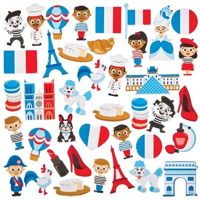 Baker Ross FN032 Frankreich Schaumstoffaufkleber Packung mit 150 französischen Aufklebern für Bastelarbeiten und Karten für Kinder Baker Ross FN032 Frankreich Schaumstoffaufkleber Packung mit 150 französischen Aufklebern für Bastelarbeiten und Karten für Kinder