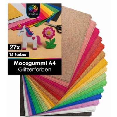 OfficeTree 27x Bögen Glitzer Moosgummi 2mm Moosgummi Glitzer Platten A4 Schaumgummi Basteln Schaumstoff zum Basteln Glitzermoosgummi A4 für DIY Bastelarbeiten OfficeTree 27x Bögen Glitzer Moosgummi 2mm Moosgummi Glitzer Platten A4 Schaumgummi Basteln Schaumstoff zum Basteln Glitzermoosgummi A4 für DIY Bastelarbeiten