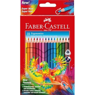 Faber-Castell 116514 Buntstifte Set Ergonomics 18-teilig Ergonomische Dreikantform, leuchtende Farben, weicher Farbabstrich und bruchgeschützte Mine Faber-Castell 116514 Buntstifte Set Ergonomics 18-teilig Ergonomische Dreikantform, leuchtende Farben, weicher Farbabstrich und bruchgeschützte Mine