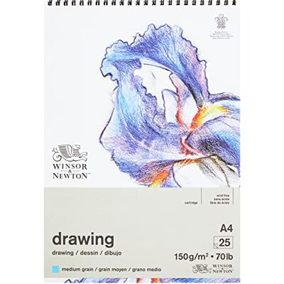 Winsor & Newton 6691006 Zeichenpapier im Spiralblock 25 Blatt DIN A4, 150g/m², mittlere Körnung, natürliches Weiß, säurefrei, Alterungsbeständig, Ideal für Bleistift, Buntstift, Pastell und Kohle Winsor & Newton 6691006 Zeichenpapier im Spiralblock 25 Blatt DIN A4, 150g/m², mittlere Körnung, natürliches Weiß, säurefrei, Alterungsbeständig, Ideal für Bleistift, Buntstift, Pastell und Kohle