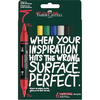 Faber-Castell Multimark Acrylic Marker Set Basic, 6 Farben 6 Acrylmarker mit Doppelspitze, wasserfest und schnelltrocknend Faber-Castell Multimark Acrylic Marker Set Basic, 6 Farben 6 Acrylmarker mit Doppelspitze, wasserfest und schnelltrocknend