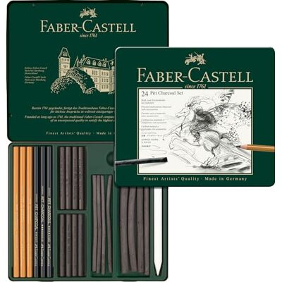 Faber-Castell 112978 112978-Pitt Kohle Set im Metalletui, 24-teilig, Einheitsgröße Faber-Castell 112978 112978-Pitt Kohle Set im Metalletui, 24-teilig, Einheitsgröße
