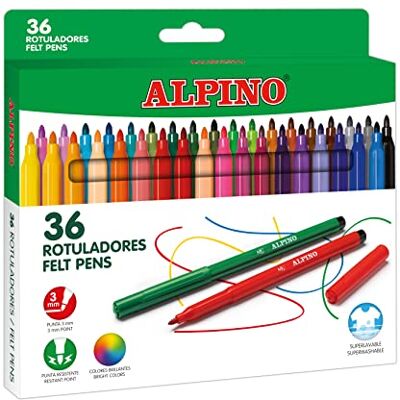 Alpino 36 Filzstifte Etui mit 36 Filzstiften mit 3 mm Spitze waschbare Tintenstifte Filzstifte für Kinder Schule und Büro Alpino 36 Filzstifte Etui mit 36 Filzstiften mit 3 mm Spitze waschbare Tintenstifte Filzstifte für Kinder Schule und Büro