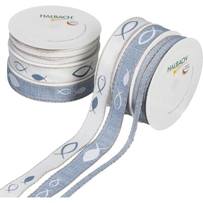 Halbach Taufe Geschenkband Set, 6 Rollen Dekoband, blau/weiß 2 x 3 Rollen hamonisch aufeinender abgestimmte bedruckte Schleifenbänder, Made in Germany für Geschenke und DIY-Projekte Halbach Taufe Geschenkband Set, 6 Rollen Dekoband, blau/weiß 2 x 3 Rollen hamonisch aufeinender abgestimmte bedruckte Schleifenbänder, Made in Germany für Geschenke und DIY-Projekte