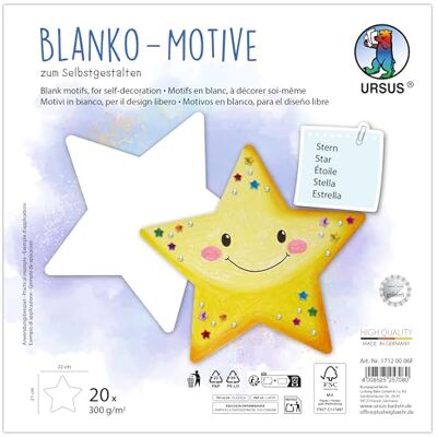 Ursus 1712 00 06F Blanko Motive "Stern", 20 Stück aus 300 g/m² Fotokarton, 22 x 21 cm, DIY Bastelpapier zum Ausmalen, Bekleben, Ausschneiden & Selbstgestalten Ursus 1712 00 06F Blanko Motive "Stern", 20 Stück aus 300 g/m² Fotokarton, 22 x 21 cm, DIY Bastelpapier zum Ausmalen, Bekleben, Ausschneiden & Selbstgestalten