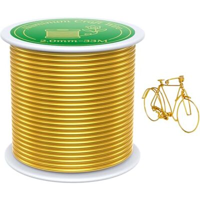 VynyQoo 2mm Basteldraht, 33m Modellierdraht, Aludraht Draht Gold, Weicher Aluminiumdraht, Schmuckherstellung Bindedraht pour Basteln DIY VynyQoo 2mm Basteldraht, 33m Modellierdraht, Aludraht Draht Gold, Weicher Aluminiumdraht, Schmuckherstellung Bindedraht pour Basteln DIY