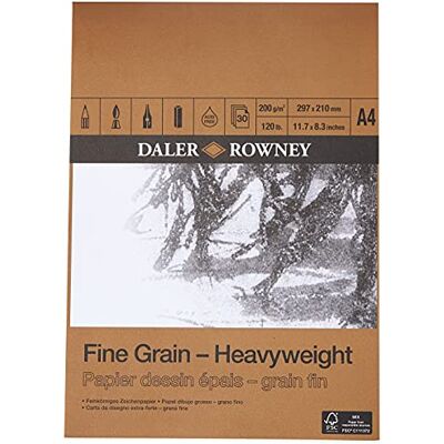 Daler Rowney Zeichenpapier, feingekörnte, leichte Textur, 200 g/m², einseitig geleimter Block, DIN A4 21 x 29,7 cm , 30 Blatt Daler Rowney Zeichenpapier, feingekörnte, leichte Textur, 200 g/m², einseitig geleimter Block, DIN A4 21 x 29,7 cm , 30 Blatt