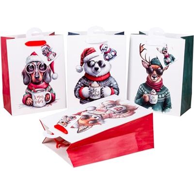 Heku 4er Set Hochwertige Geschenktaschen aus Papier mit UV-Lack-Veredelung, X-mas Animals-Motive in 3 verschiedenen Farben I Praktische Größe (23x18x10cm) I Umweltfreundlich und wiederverwendbar Heku 4er Set Hochwertige Geschenktaschen aus Papier mit UV-Lack-Veredelung, X-mas Animals-Motive in 3 verschiedenen Farben I Praktische Größe (23x18x10cm) I Umweltfreundlich und wiederverwendbar