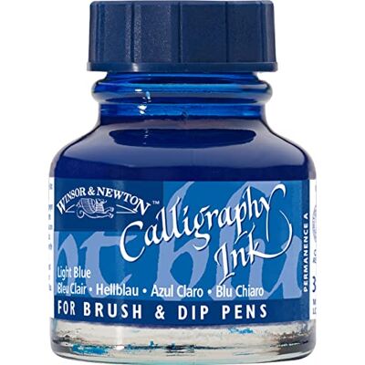 Winsor & Newton 1111350 Kalligraphie Tuschen (für Füllfederhalter oder Schreibfedern, untereinander mischbar, lichtecht, beständige Farbe) 30 ml Flasche hellblau Winsor & Newton 1111350 Kalligraphie Tuschen (für Füllfederhalter oder Schreibfedern, untereinander mischbar, lichtecht, beständige Farbe) 30 ml Flasche hellblau