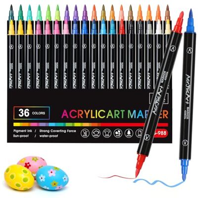 Diboniur 36 Acrylstifte mit Doppelspitze für Textil, Stein und Holz Pinsel- und mittlere Spitze, wasserbasierte Marker für Papier, Glas, Keramik und DIY, wasserfest nach dem Trocknen Diboniur 36 Acrylstifte mit Doppelspitze für Textil, Stein und Holz Pinsel- und mittlere Spitze, wasserbasierte Marker für Papier, Glas, Keramik und DIY, wasserfest nach dem Trocknen