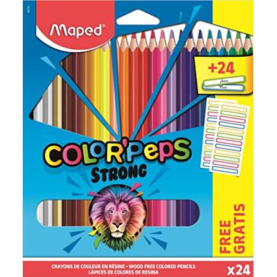 Maped 862726 ergonomische Drei-Kant-Buntstifte, Farbstifte COLOR'PEPS STRONG x24 Stifte + x24 Namenssticker Maped 862726 ergonomische Drei-Kant-Buntstifte, Farbstifte COLOR'PEPS STRONG x24 Stifte + x24 Namenssticker