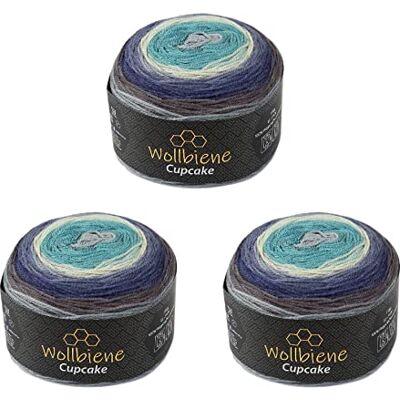 Wollbiene Cupcake 3 x 150g Strickwolle 450 Gramm Wolle zum Stricken und Häkeln Babywolle türkische Wolle Farbverlaufswolle (petrol blau grau 2140) Wollbiene Cupcake 3 x 150g Strickwolle 450 Gramm Wolle zum Stricken und Häkeln Babywolle türkische Wolle Farbverlaufswolle (petrol blau grau 2140)