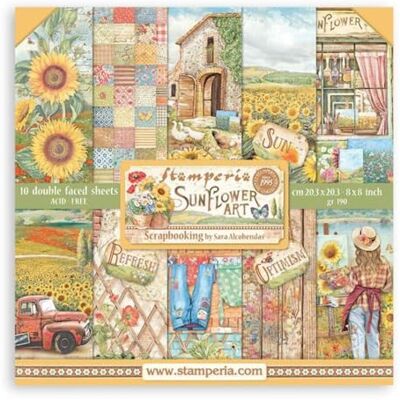 Stamperia Scrapbooking Small Pad 10 sheets cm 20,3X20,3 (8"X8") Sunflower Art Stamperia Scrapbooking Small Pad 10 sheets cm 20,3X20,3 (8"X8") Sunflower Art