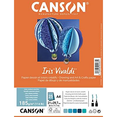 Canson Iris Vivaldi Farbpapier DIN A4, 185 g/m², 25 Blatt, sortiert in 5 Farben blau Canson Iris Vivaldi Farbpapier DIN A4, 185 g/m², 25 Blatt, sortiert in 5 Farben blau